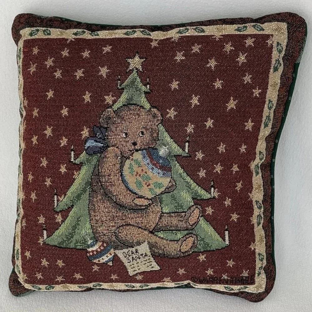 Christmas Teddy Bear Tapestry Pillow Square 15 x 14 Victorian Dear Santa